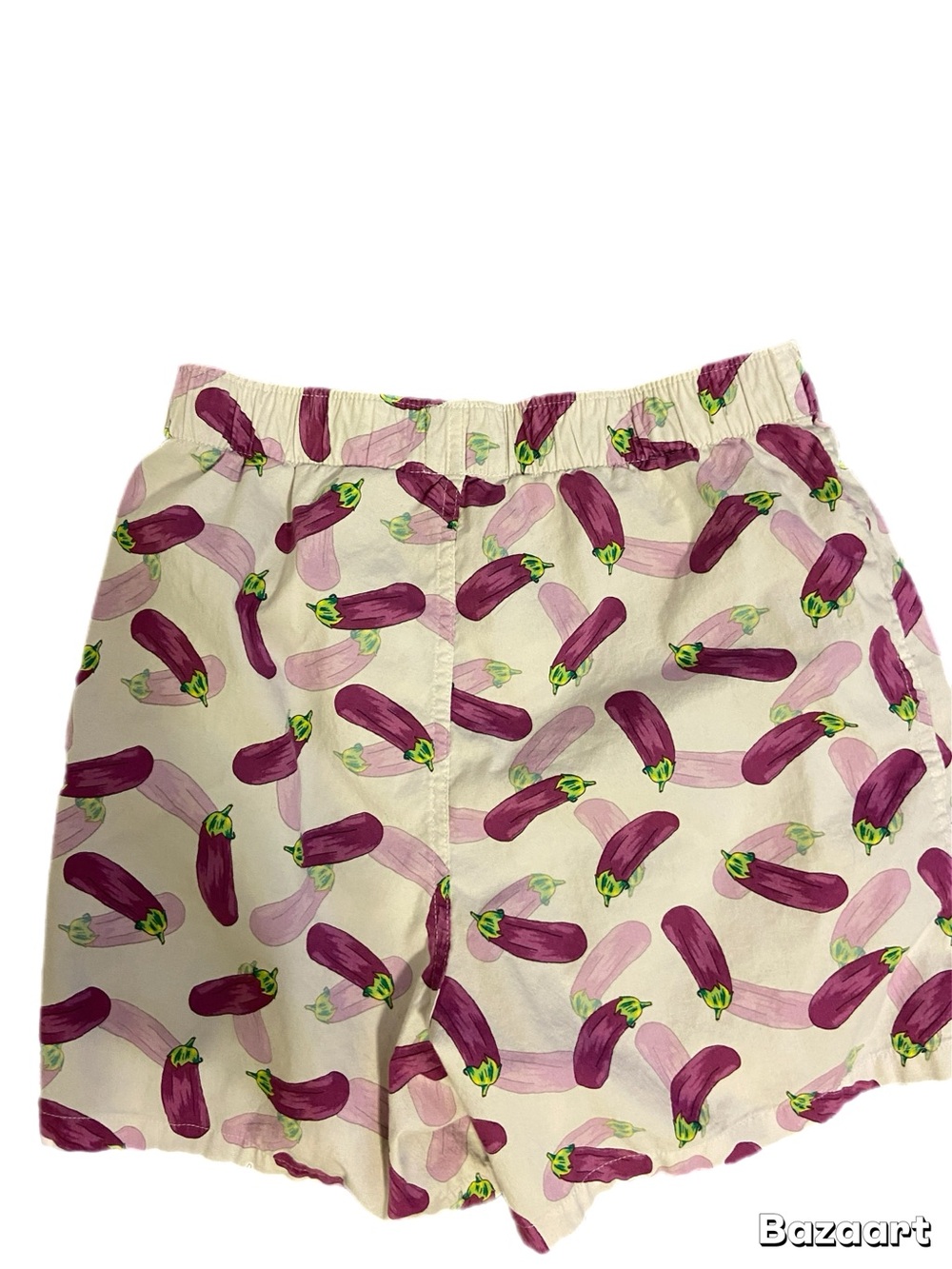 American Eagle Outfitters White Boxer Shorts with Purple Eggplant Print